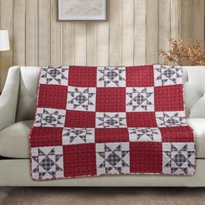 Barn Star Printed Quilted Patchwork Throw Blanket Country Farmhouse Cottagecore
